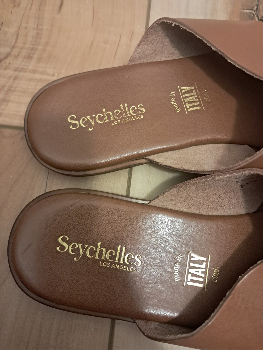 Seychelles Slides Women's 8 Tan Brown Leather Criss Cross Chai Slides Minimalist - Picture 3 of 6